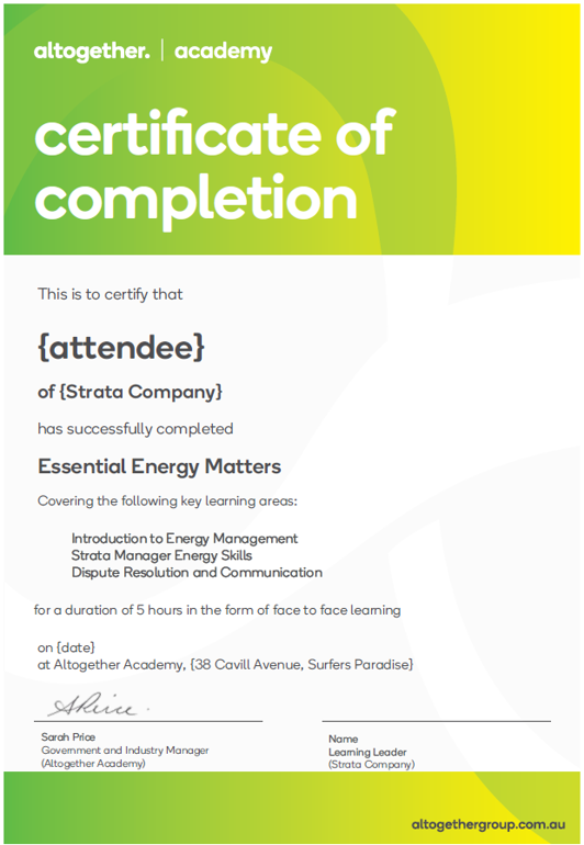 energy matter certificate